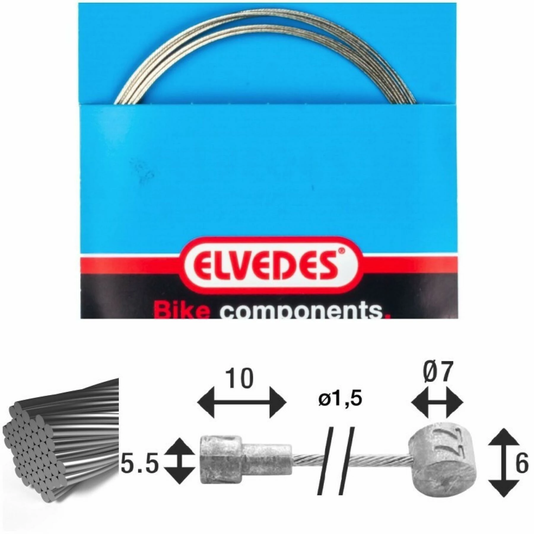 Câble De Frein 7x7 Fils Inox Ø1,5mm Tête En V Ø5,5x10 Et T-nipple Elvedes 1 Câble De Frein 7x7 Fils Inox Ø1,5mm Tête En V Ø5,5x10 Et T-nipple Elvedes